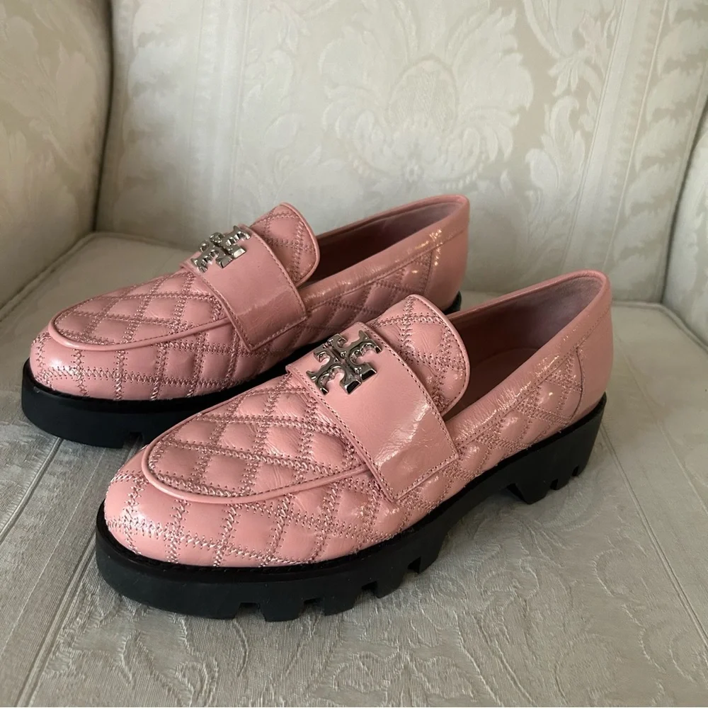 AUTHENTIC Tory Burch Pink Quilted Lug Sole Loafers NWOB size 8